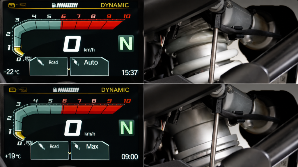 BMW GS LC Dynamic ESA - Auto vs Max preload comparison